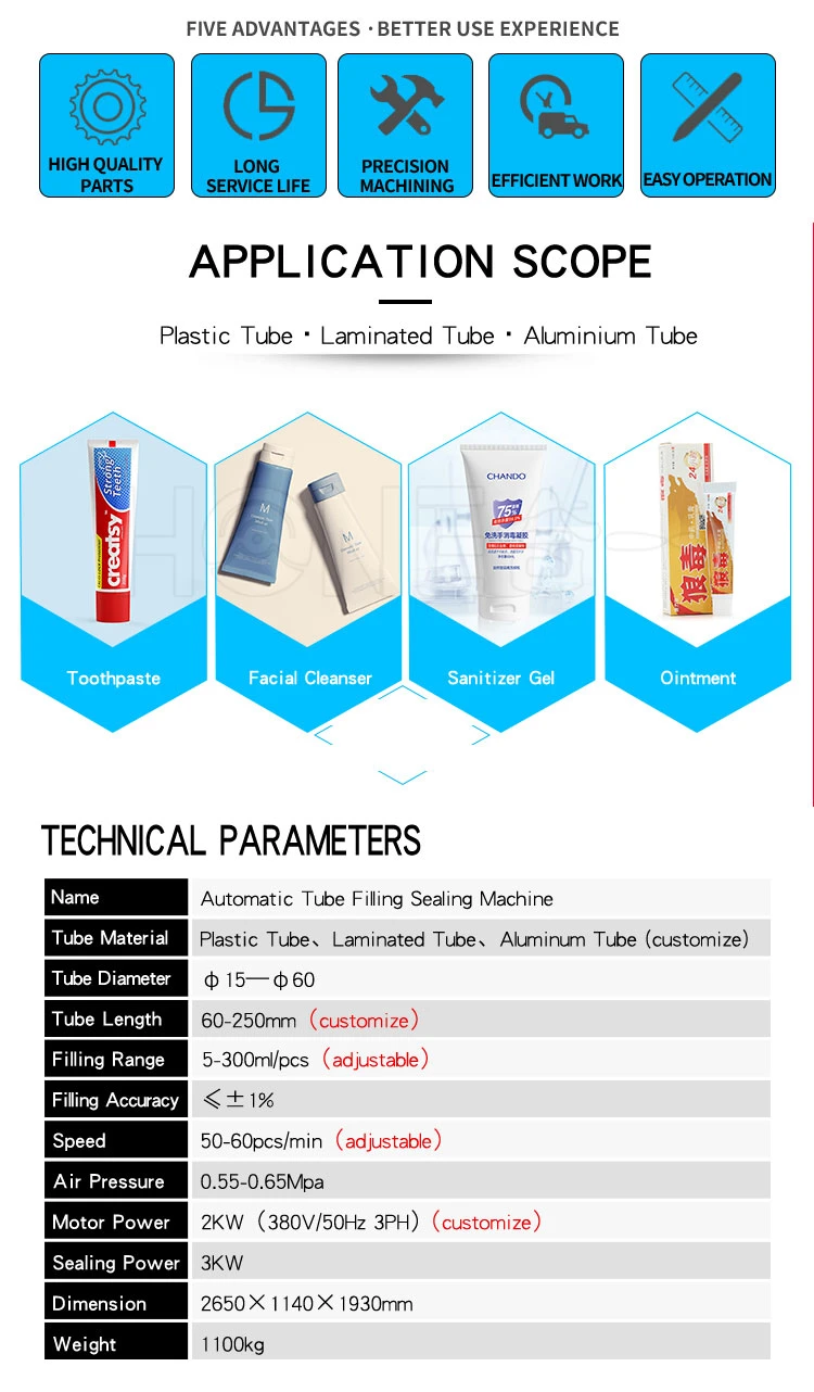 Hone Fully Automatic Plastic Toothpaste Tube Soft Cosmetic Cream Paste Tube Filling Sealing Machine for Sale