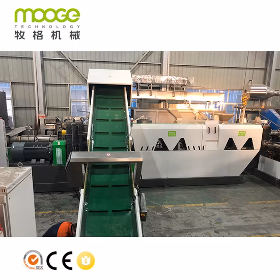 HDPE PP LDPE PE BOPP ABS PC 플라스틱 플레이크 필름 엄청나게 큰 길쌈된 부대 제림기 알갱이로 만듦 라인 Pelletizer 재활용 공장 작은 알 모양으로 하기 압출기 압출 기계